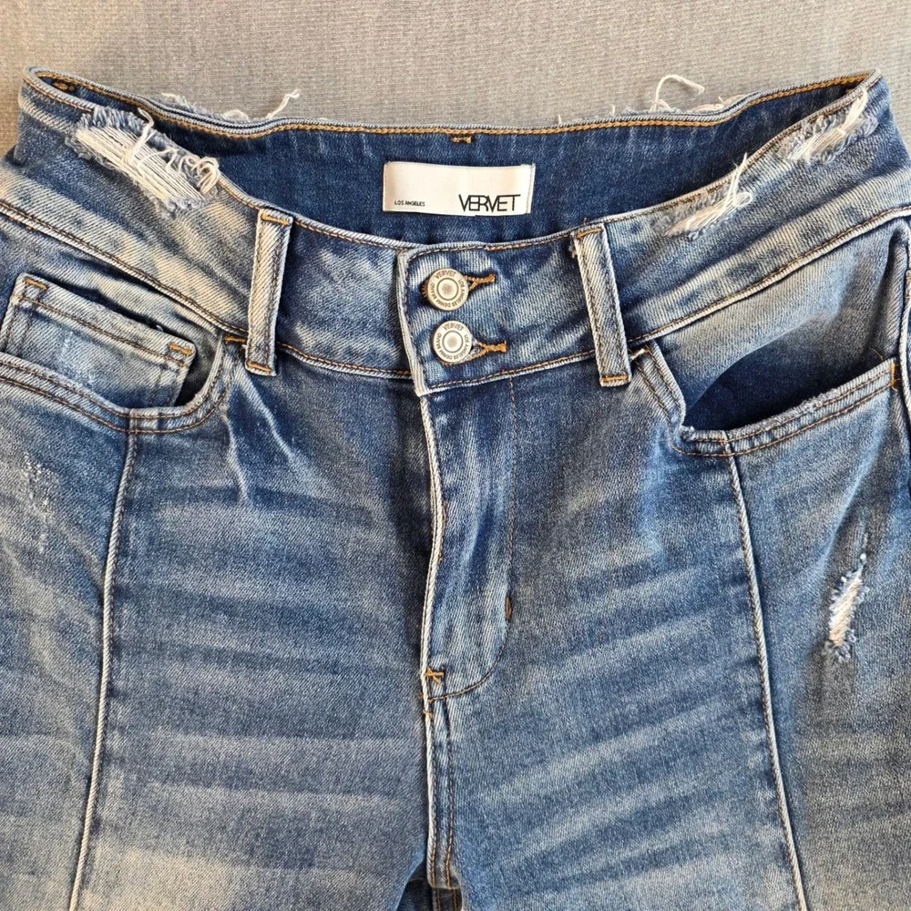 Vervet by Flying Monkey Colorblock Flare Jeans High Rise Panel Denim Sz 28 Boho - Picture 2 of 12